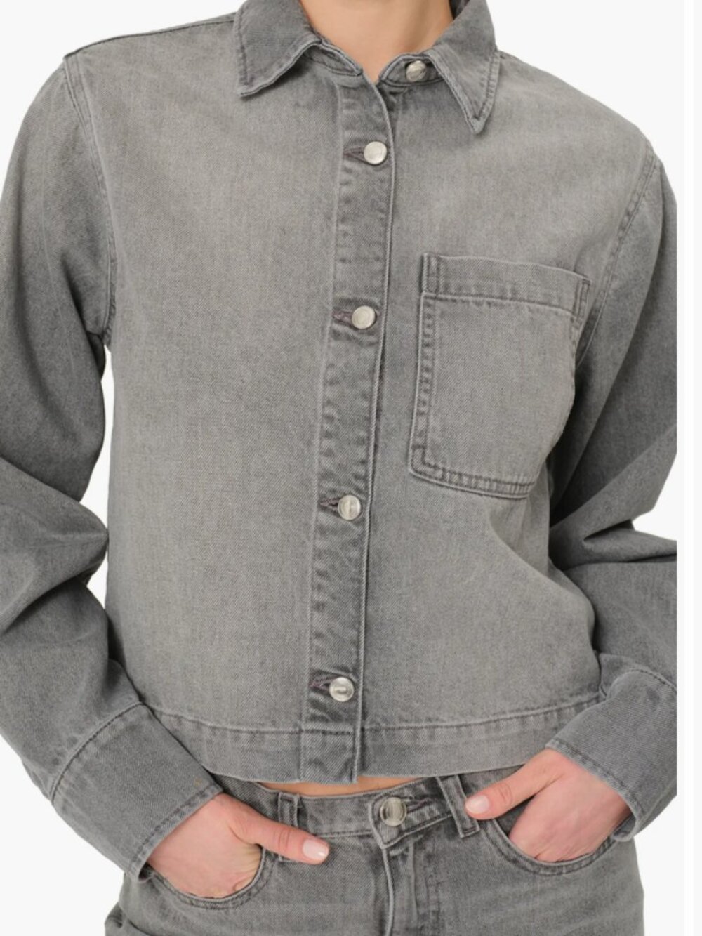 DL1961 Montauk Crop Denim Button-Up Shirt Granite M NWT